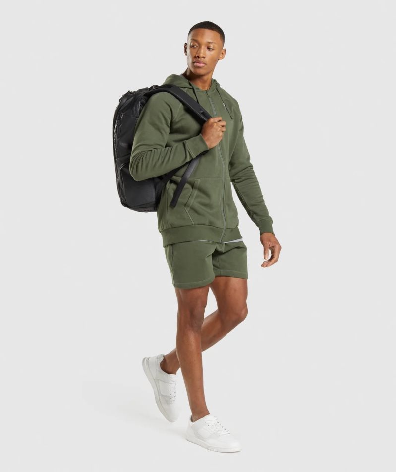 Men's Gymshark Crest Zip Up Hoodie Olive | NZ 1PNEMH